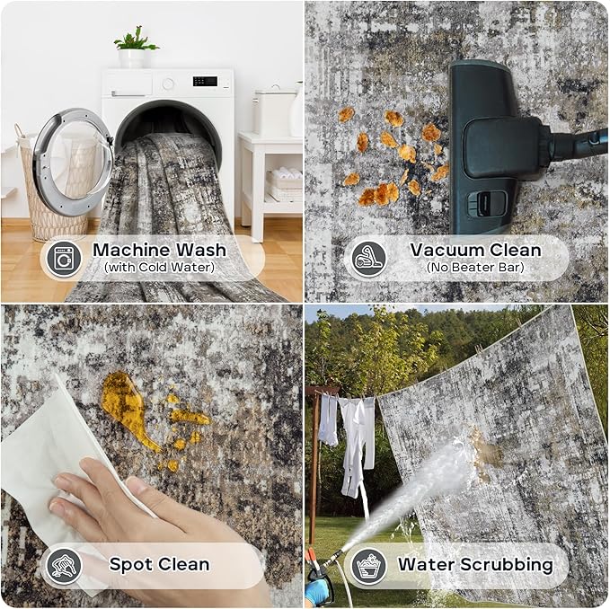 10x14 Area Rugs Large Living Room Rug Washable: Modern Abstract Rug Indoor Modern Carpet Non Slip for Dining Room Bedroom Nursery Home Office Black Gold-BubblyBeeBaby