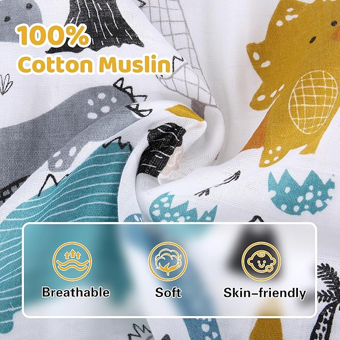 Rquite Dinosaurs Carseat Cover - Muslin Cotton Infant Car Seat Canopy, Breathable Baby Carrier Cover, Summer Stroller Sun Shade-BubblyBeeBaby