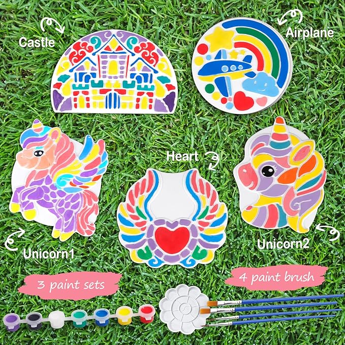 IFLOVE Paint Your Own Stepping Stones for Kids Craft Kits,Arts and Crafts for Kids Ages 4-8,5 Pack Painting Crafts for Girls Ages 8-12，Outdoor Toys Art Supplies Toddler Birthday Gift (Unicorn)-BubblyBeeBaby