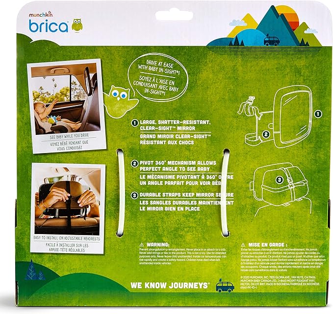 Munchkin Baby Car Mirror for Rear Facing Car Seats, Pivot 360 Baby in-Sight Adjustable Auto Mirror, Black, 2 Pack-BubblyBeeBaby