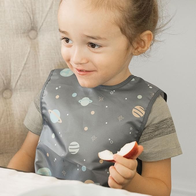Tiny Twinkle Mess Proof Baby Bib - Waterproof & Lightweight Baby-Led Weaning Apron | 100% Recycled Polyester, Easy Clean & Machine Washable (Space, Small 6-24 Months)-BubblyBeeBaby