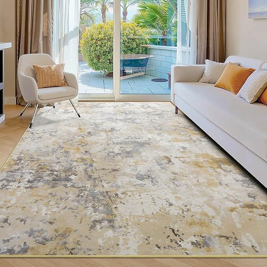 Kelarea 4x6 Rug for Living Room, Beige Washable Non-Slip Rugs, Low Pile Soft Modern Abstract Carpet for Bedroom, Kitchen, Dining Room, Classroom, Dorm, Nursery, Home Office-BubblyBeeBaby