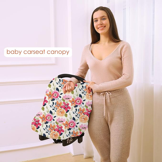Multi-use Carseat Canopy Cover - Breathable Breastfeeding Covers, Car Seat Covers for Babies, Stroller Canopy Cover (Mix Floral)-BubblyBeeBaby