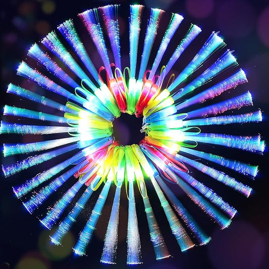 200PCS Glow Fiber Optic Sticks, LED Light Wands, Glow in The Dark Party Supplies, Fiber Optic Wands for Weddings, Birthdays&Events,Flashing LED Party Favors,Colorful Light Sticks for Kids&Adults-BubblyBeeBaby