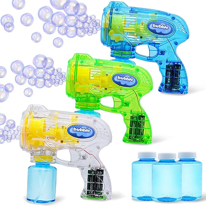 JOYIN 3 Packs Bubble Guns with 3 Solutions, Automatic Bubble Maker Blower Machine for Kids, Party Favors, Summer Toy, Birthday, Outdoor & Indoor Activity, Easter-BubblyBeeBaby