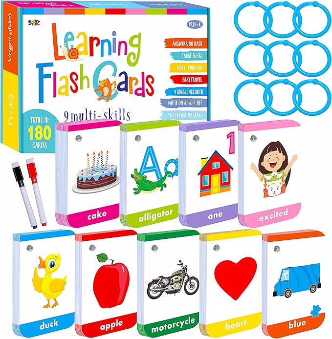 180 Toddler Learning Flashcards, Educational Tool for Preschoolers-BubblyBeeBaby