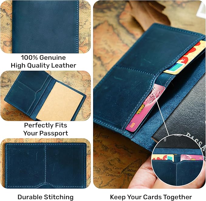 HIFA Leather Passport Holder, Handmade Passport Cover with Card and Ticket Slot - Genuine Leather, Elegant Design, Easy Access - Passport Case, Passport Wallet, Passport Holder-BubblyBeeBaby