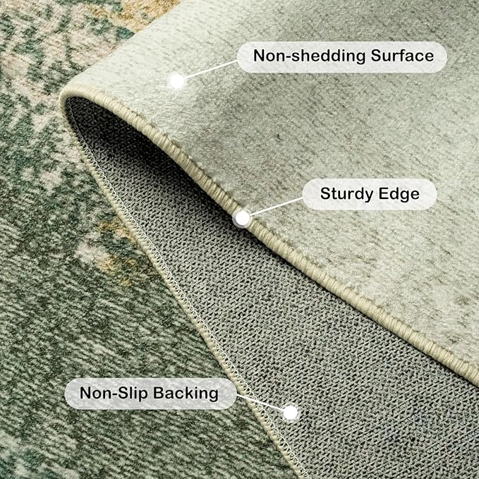 Kelarea Living Room Rug, 5x7 Rug Modern Abstract Washable Rugs Green Faux Wool Vintage Carpets, Non Slip Rug for Bedroom, Dining Room, College Dorm, Kids Playroom, Home Office-BubblyBeeBaby