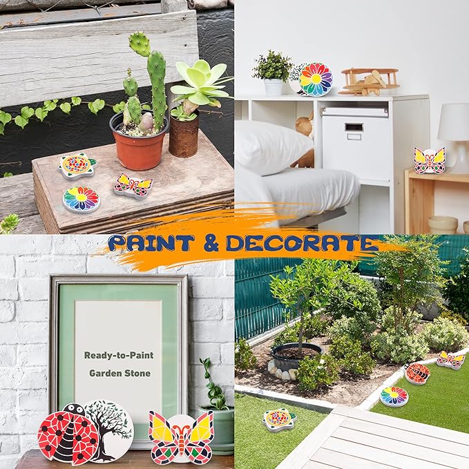 IFLOVE Paint Your Own Stepping Stones for Kids Craft Kits,Arts and Crafts for Kids Ages 4-8,5 Pack Painting Crafts for Girls Ages 8-12，Outdoor Toys Art Supplies Toddler Birthday Gift (Multicolored)-BubblyBeeBaby