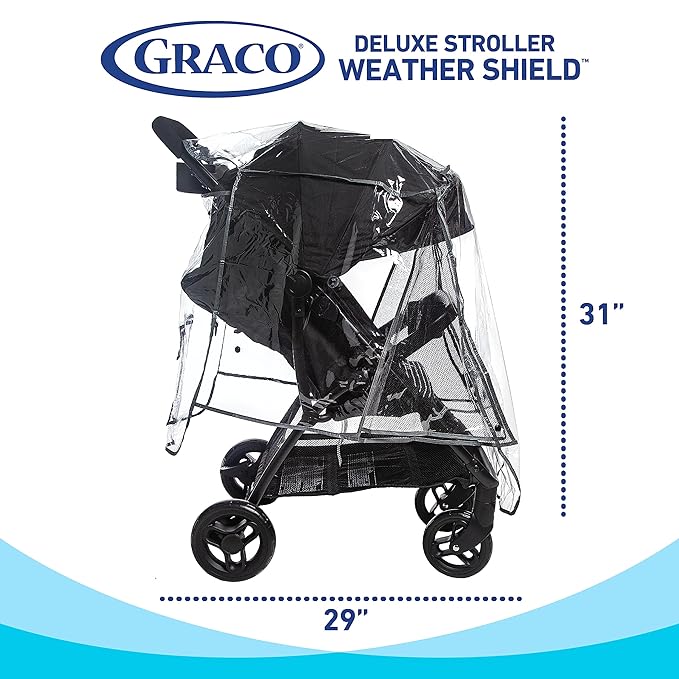 Graco Universal Baby Stroller Plastic Rain Cover & Weather Shield, Lightweight Waterproof Weathershield, Clear Vinyl Infant Car Seat Carriage Umbrella, Winter Snow Wind Protection Travel Accessories-BubblyBeeBaby