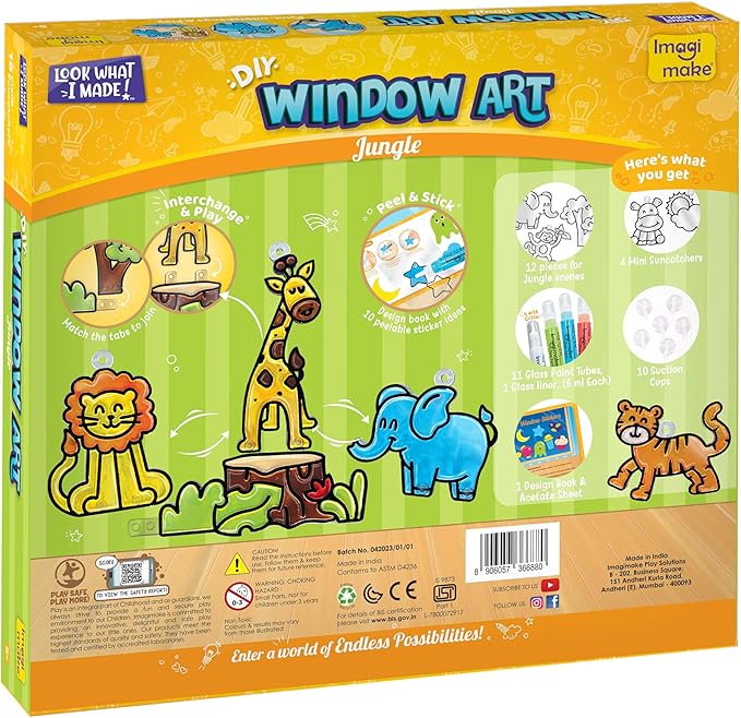 Imagimake Window Art Jungle Suncatcher Kit | Kids Crafts Supplies | Girls Toys Age 6-8 | Arts and Crafts for Kids Ages 8-12 | Creative Fun Craft Kit | Gifts for 5 Year Old Boys & Girls-BubblyBeeBaby