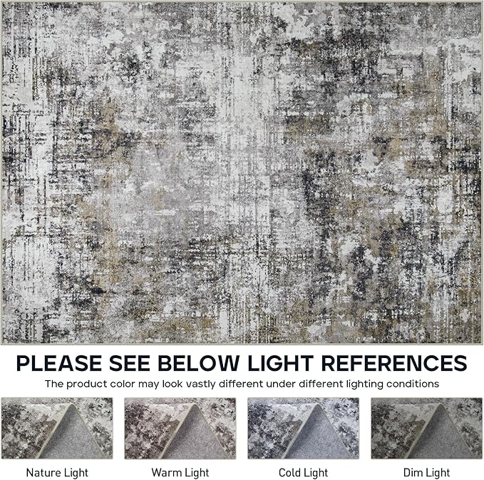 10x14 Area Rugs Large Living Room Rug Washable: Modern Abstract Rug Indoor Modern Carpet Non Slip for Dining Room Bedroom Nursery Home Office Black Gold-BubblyBeeBaby