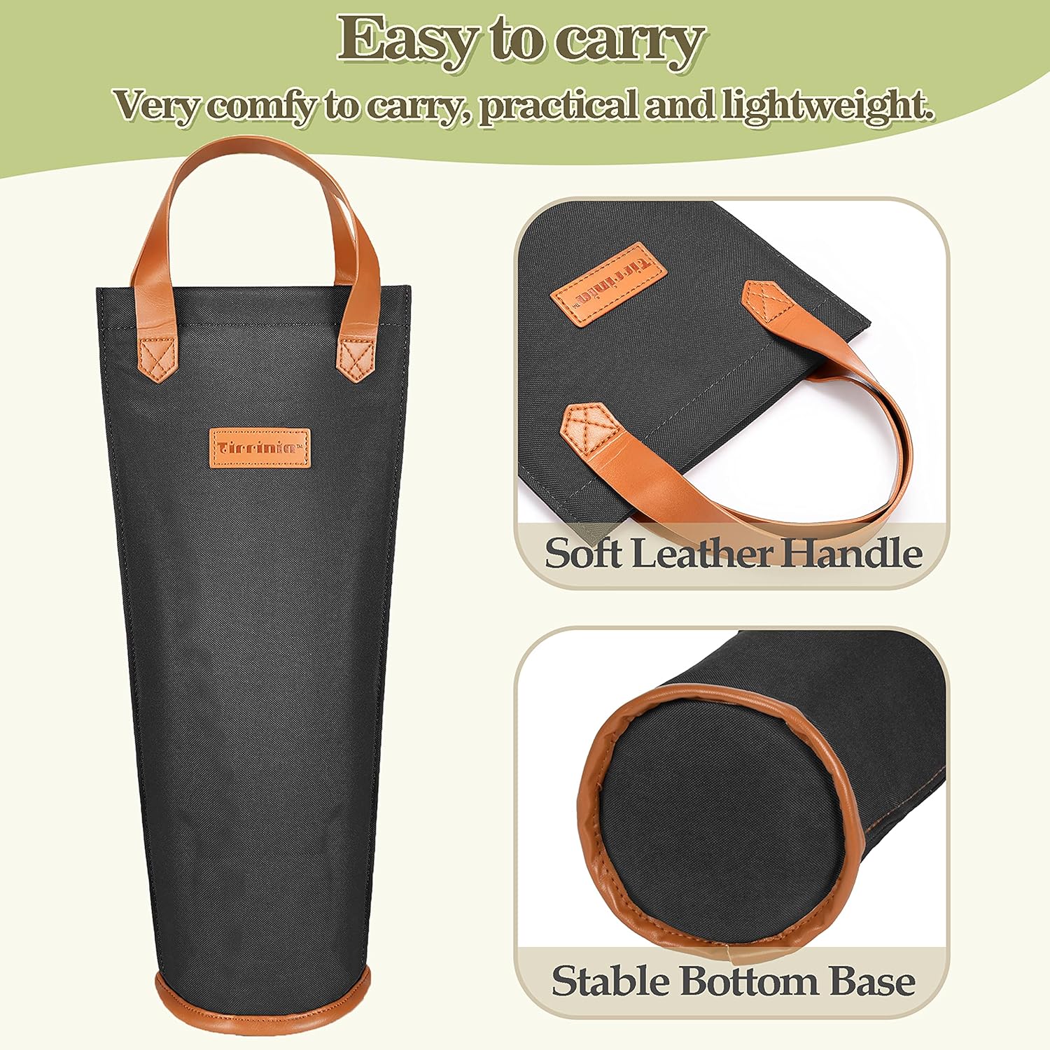 Tirrinia Single Wine Carrier Tote, Insulated Wine Cooler Bag for Travel, Picnic, & Wine Gifts – Thermal Padded Wine Bottle Holder Tote for Men & Women, Wine Gift for Wine Lovers,Black