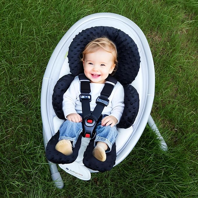 Pro Goleem Infant Car Seat Insert, Babybody Support for Toddler, Soft Minky Preemie Car Seat Insert, 2-in-1 Reversible, Perfect for Carseats, Strollers, Swings, Black-BubblyBeeBaby