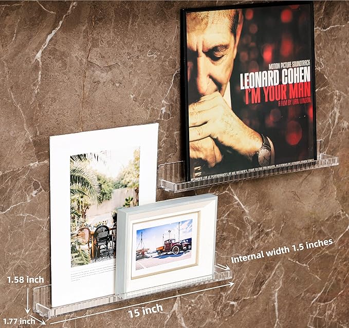 IEEK 6 PCS Acrylic Floating Bookshelf for Kids Room,15 Inch Modern Picture Ledge Display Shelf with Detachable Baffle,Nail Polish Rack Vertical Striped Wall Shelves for Wall Decor and Storage,Clear-BubblyBeeBaby