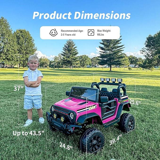 24V Kids Ride on Car, Kids Electric Vehicles Car Ride on Toy Truck for Toddlers w/Remote Control, 400W Motor - Pink-BubblyBeeBaby
