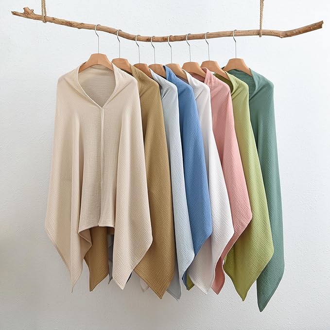 2-Pack Nursing Covers for Breastfeeding, 100% Organic Cotton Muslin Breastfeeding Cover, Multi-Use Nursing Scarf, Car Seat Canopy, Stroller Cover, Soft Breathable Baby Blanket Khaki Brown-BubblyBeeBaby