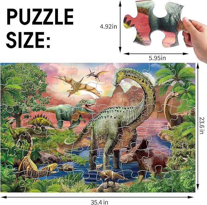 Jumbo Floor Puzzle for Kids,48 Piece Forest Dinosaur Large Jigsaw Puzzles, Fun Educational Preschool Learning Toy for Toddlers Ages 3-5,Gift for Boy Girl Ages 4-8-BubblyBeeBaby