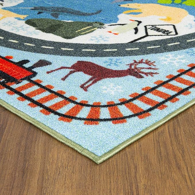 KC Cubs 3x5 Animal Safari Toy Car Road Rug – Educational Play Mat Carpet for Kids, Toddlers, Nursery, Classroom, Playroom, Baby Daycare, Boys & Girls-BubblyBeeBaby