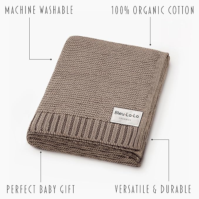 Heritage Knit Organic Cotton Baby Swaddle Blanket - 100% Luxury Organic Cotton Knit Receiving Blanket - Soft Warm Unisex Crib Blankets for Newborns Infants Boys & Girls (0-2Yrs - Milk Chocolate)-BubblyBeeBaby