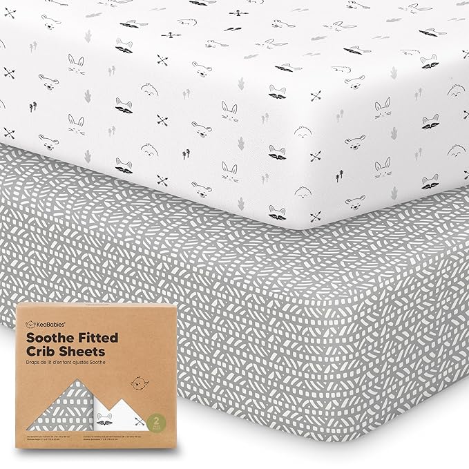 KeaBabies 2-Pack Organic Crib Sheets for Boys, Girls - 52x28 Fitted Crib Mattress Sheet Neutral, Breathable Jersey Cotton Cover for Baby Bed, Toddler Mattress, Soft & Cute Prints (Nordic)-BubblyBeeBaby
