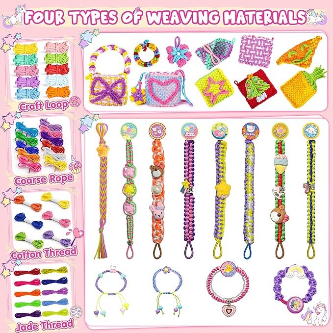2-in-1 400 Pcs Friendship Bracelet Making Kit for Girls,Weaving Loom Kit Toys, Craft Kits for Kids,Age 6-12 Year Old Girls Gifts Ideas, Bracelet & Coaster & Bag Weaving Making kit-BubblyBeeBaby
