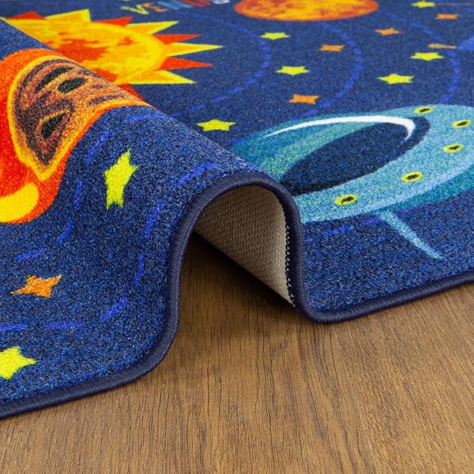 KC Cubs 5x7 Outer Space Solar System Toy Car Road Rug – Educational Play Mat Carpet for Kids, Toddlers, Nursery, Classroom, Playroom, Baby Daycare-BubblyBeeBaby