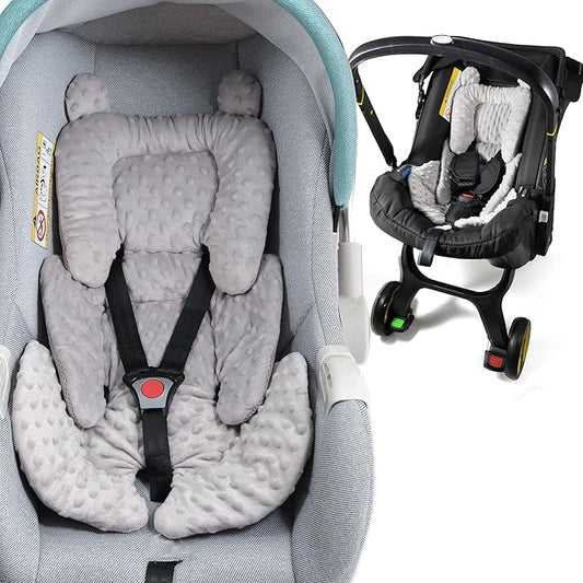 3in1 Baby CarSeat Head Support for Infant, Reversible Soft Infant Car Seat Insert Newborn Boy Girl, Breathable Cotton Head Body Support Pillow Cushion,Stroller,Swing,Bouncer,Baby Registry,Grey-BubblyBeeBaby