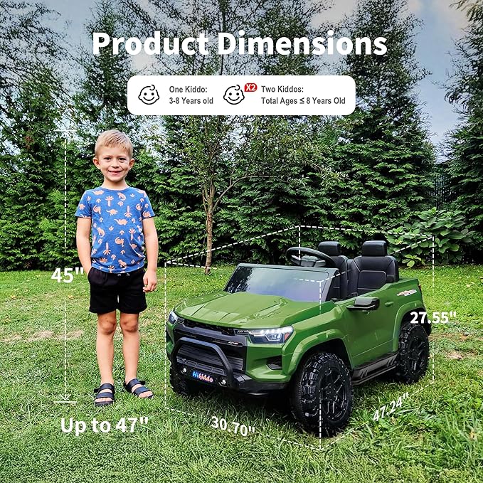 24V 10Ah Ride on Toy for Big Kids, 4WD 2 Seater Electric SUV Kids Car to Drive w/Remote Control, 4x200W Motors - Army Green-BubblyBeeBaby