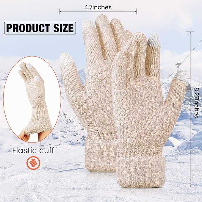 Geyoga 2 Pairs Women's Winter Touch Screen Gloves Soft Warm Fleece Lined Knit Elastic Cuff Winter Texting Gloves-BubblyBeeBaby