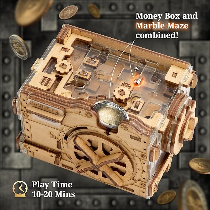 iDventure A-Maze-ing Safe - Marble Run Money Puzzle Box - Tricky Gift Packaging - 3D Puzzle for Adults - Escape Room Game - Brain Teaser - Birthday Gift Gadget for Men and Women - Treasure Box-BubblyBeeBaby