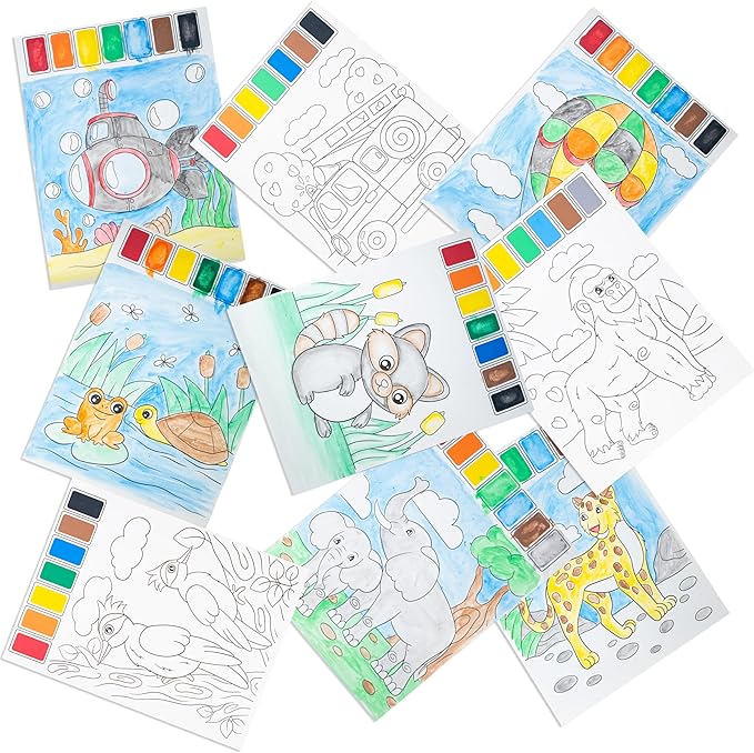 Imagination Works® Paint with Water Books for Kids, 3 Pack | Watercolor Coloring Book Set for Toddler Activities | Spillproof Kids Paint Palettes on Each Page (Jungle, Vehicles, Woodland)-BubblyBeeBaby