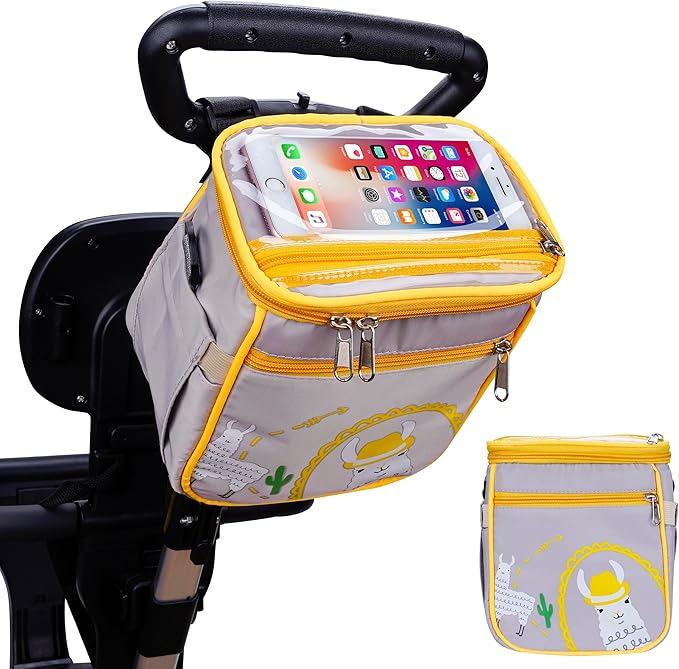 Baby Stroller Organizer Bag，Small Diaper Bag - Universal Stroller Organizer With Insulated Cup Holder,Pocket With Baby Wipes Dispenser，Adjustable Shoulder Strap(Grey)-BubblyBeeBaby