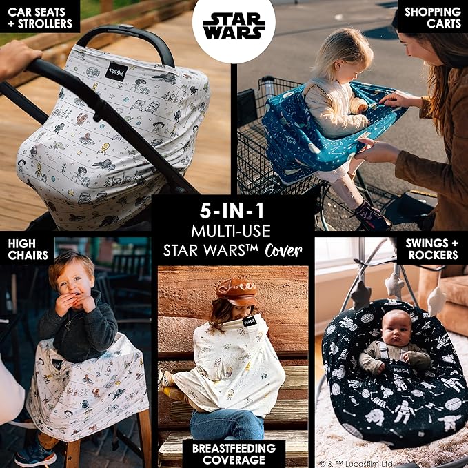 Milk Snob Original Star Wars 5-in-1 Cover, Precious Padawans, Privacy for Breastfeeding, Baby Car Seat, Carrier, Stroller, High Chair, Shopping Cart, Lounger Canopy - Newborn Essentials, Nursing Top-BubblyBeeBaby