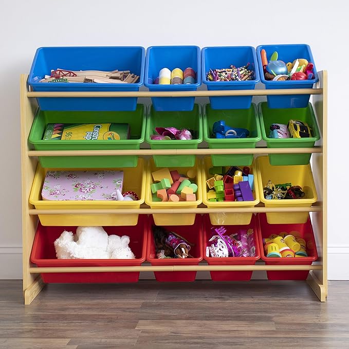 Humble Crew Supersized Toy Storage Organizer with 16 Removable Bins, Natural/Primary – Large Toy Storage for Toddlers Ideal for Kids' Rooms, Playrooms, and Nurseries - Modern Toy Bins for Kids-BubblyBeeBaby
