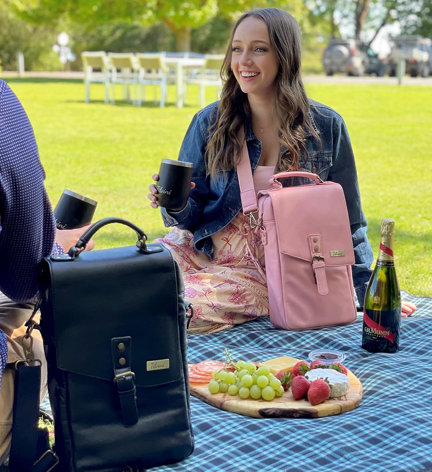 Leather Wine Bag & Wine Tumblers Set. Wine Gifts For Men Birthday. Leather Wine Carrier. Unique Insulated Cooler Bag Bottle Carrier. Wine Tote Bags For Travel Beach. Wine Lovers Picnic Idea