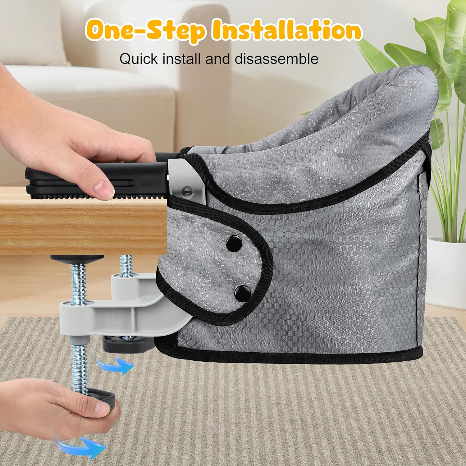 Hook On Chair with Removable Dining Tray,Folding Baby Chair, Portable Table High Chair with Storage Bag for Indoor/Outdoor, Grey