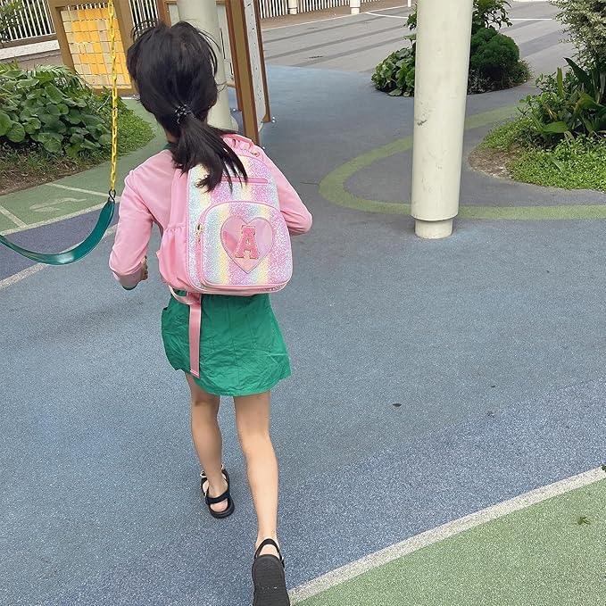 I IHAYNER Kids Glitter Lightweight Backpack for School Travel & Daycare, Toddler Backpack for Girls 3+ Preschool Kindergarten Elementary Kids Backpack-Rainbow Pink K-BubblyBeeBaby