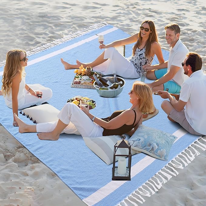 Jumbo Turkish Beach Towel Blanket Picnic Ourtdoor Mat Oversized Sandproof Fast Dry Thin Extra Large Xl Big Huge Compact Soft Cotton Neutral Cute Summer Vacation Gifts Travel Essential Cruise Ship Item-BubblyBeeBaby