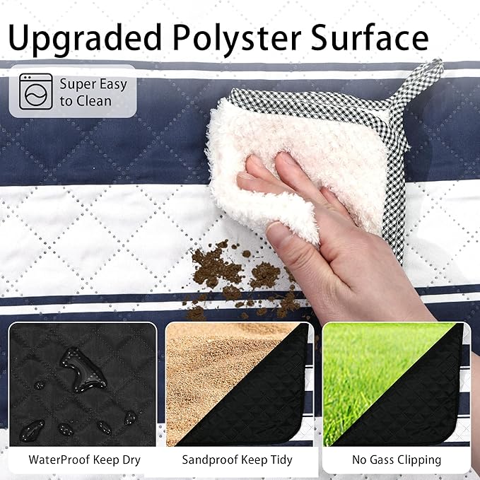 HX&OD Outdoor Picnic Blanket Extra Large, 80”x60” Waterproof Picnic Mat Foldable Camping Blanket Portable with Carry Strap for Beach Mat (Bule)-BubblyBeeBaby