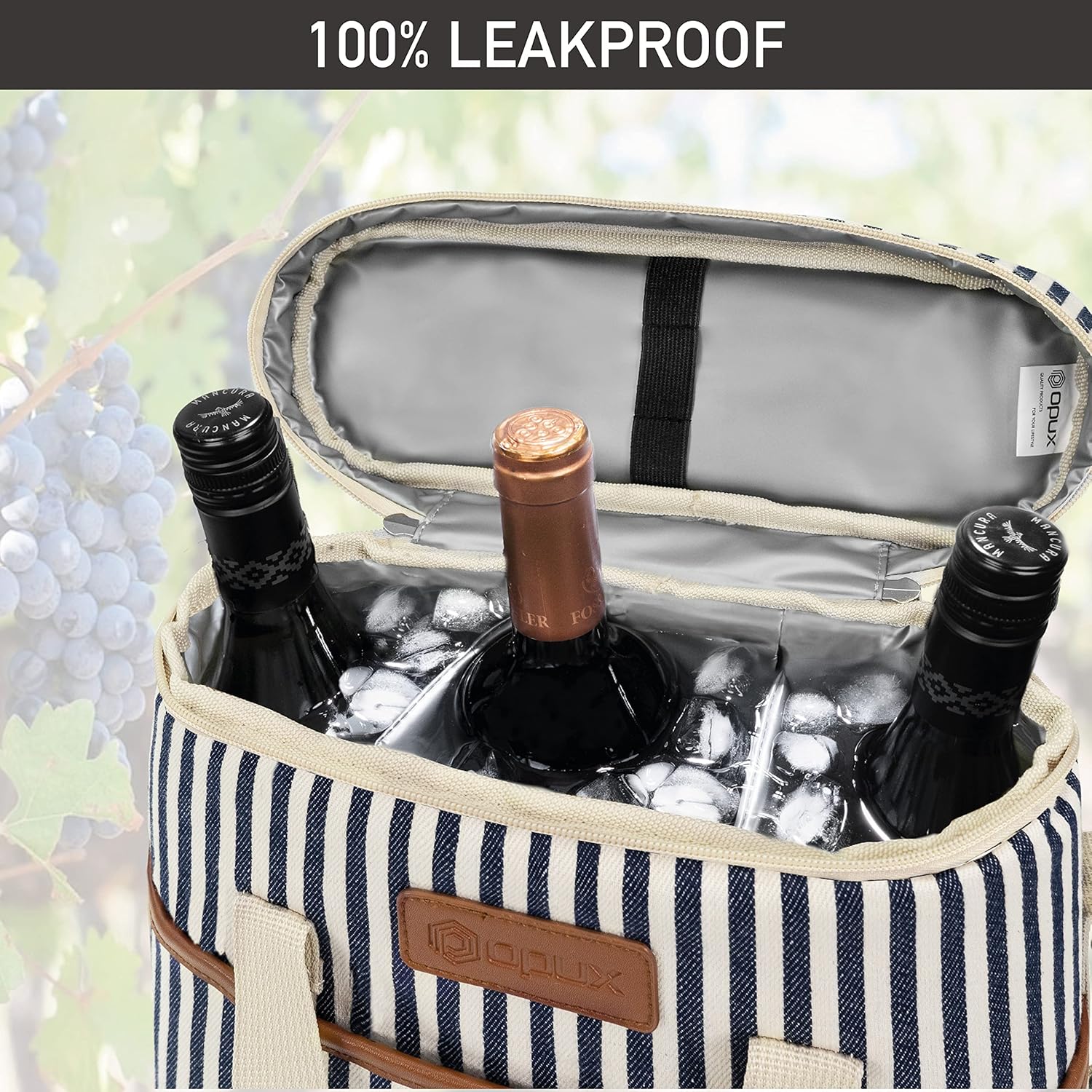 OPUX 3 Bottle Wine Carrier Tote, Insulated Leakproof Wine Cooler Bag, Wine Travel Bag Tote for Picnic BYOB Beach, Portable Wine Bottle Carrying Case, Gift for Wine Lover Women Men Christmas, Stripe