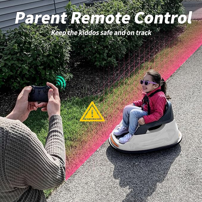 12V Kids Bumper Car, Electric Baby Bumper Car for Toddlers with Remote Control, 3 Speeds - White-BubblyBeeBaby