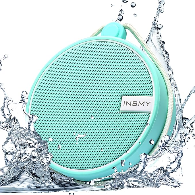 INSMY C12 IPX7 Waterproof Shower Bluetooth Speaker, Portable Small Speaker, Speakers Bluetooth Wireless Loud Clear Sound Support TF Card Suction Cup for Outdoor Kayak Canoe Beach Gift (Mint)-BubblyBeeBaby