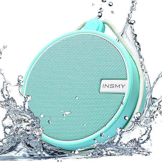INSMY C12 IPX7 Waterproof Shower Bluetooth Speaker, Portable Small Speaker, Speakers Bluetooth Wireless Loud Clear Sound Support TF Card Suction Cup for Outdoor Kayak Canoe Beach Gift (Mint)-BubblyBeeBaby