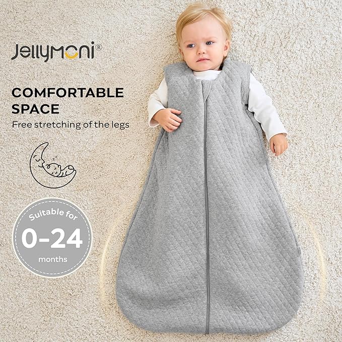 JELLYMONI Baby Sleep Sack TOG 2.5, 6-12 Months Winter Baby Wearable Blanket, 100% Cotton Infant Sleeping Sack 2-Way Zipper Warm Quilted Sleepsack-BubblyBeeBaby