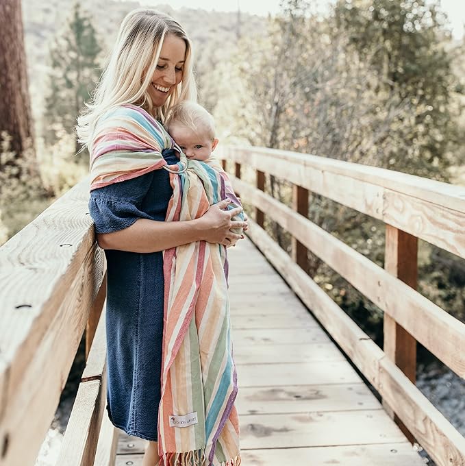 Hip Baby Wrap Ring Sling Baby Carrier for Infants and Toddlers - 100% Soft Cotton Baby Wraps Carrier for Babies 8-35 lbs - Perfect Baby Shower Gifts Moms and Dads - Nursing Cover (Mediterranean)-BubblyBeeBaby