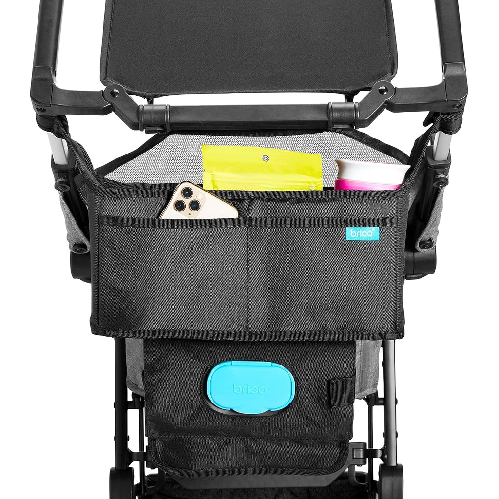 Munchkin® Brica® Stroller Organizer Bag - Universal Fit with Cup Holders and Wipes Case, Fits UPPAbaby, Evenflo, BabyTrend and more, Black