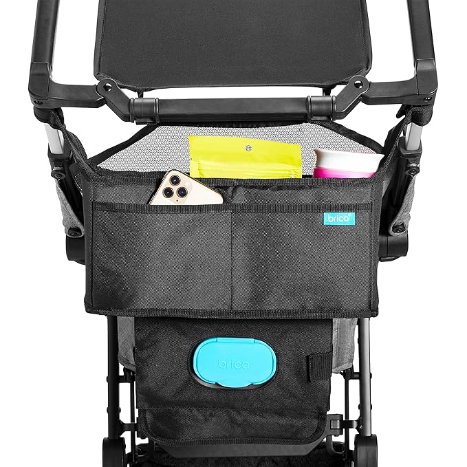 Munchkin® Brica® Stroller Organizer Bag - Universal Fit with Cup Holders and Wipes Case, Fits UPPAbaby, Evenflo, BabyTrend and more, Black-BubblyBeeBaby