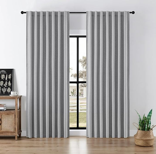 Joydeco Faux Linen Blackout Curtains for Bedroom,Light Grey Blackout Curtains 84 inches Long,100% Blackout Solid Thermal Insulated Window Drapes Luxury Decor for Living Room（W52xL84 Inch,Light Grey）-BubblyBeeBaby