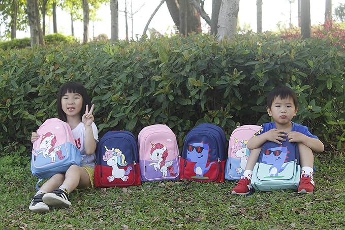 12 inch Kids Small Toddler Preschool Travel Backpack Cool Cute Cartoon Waterproof Daypack (Dinosaur Red)-BubblyBeeBaby